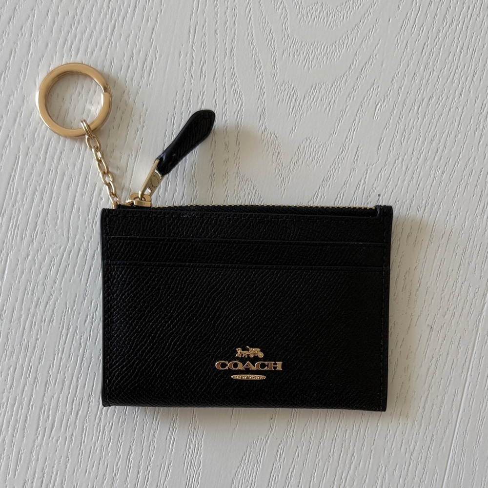 Coach Black Leather Key Holder with Gold Accents